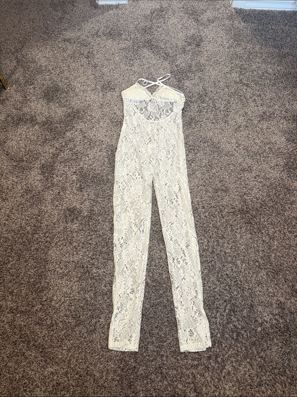 Lace Halter Jumpsuit in Cream